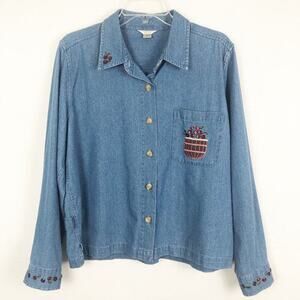 Christopher & Banks Chambray Blue Holiday Button Down Shacket Size Large